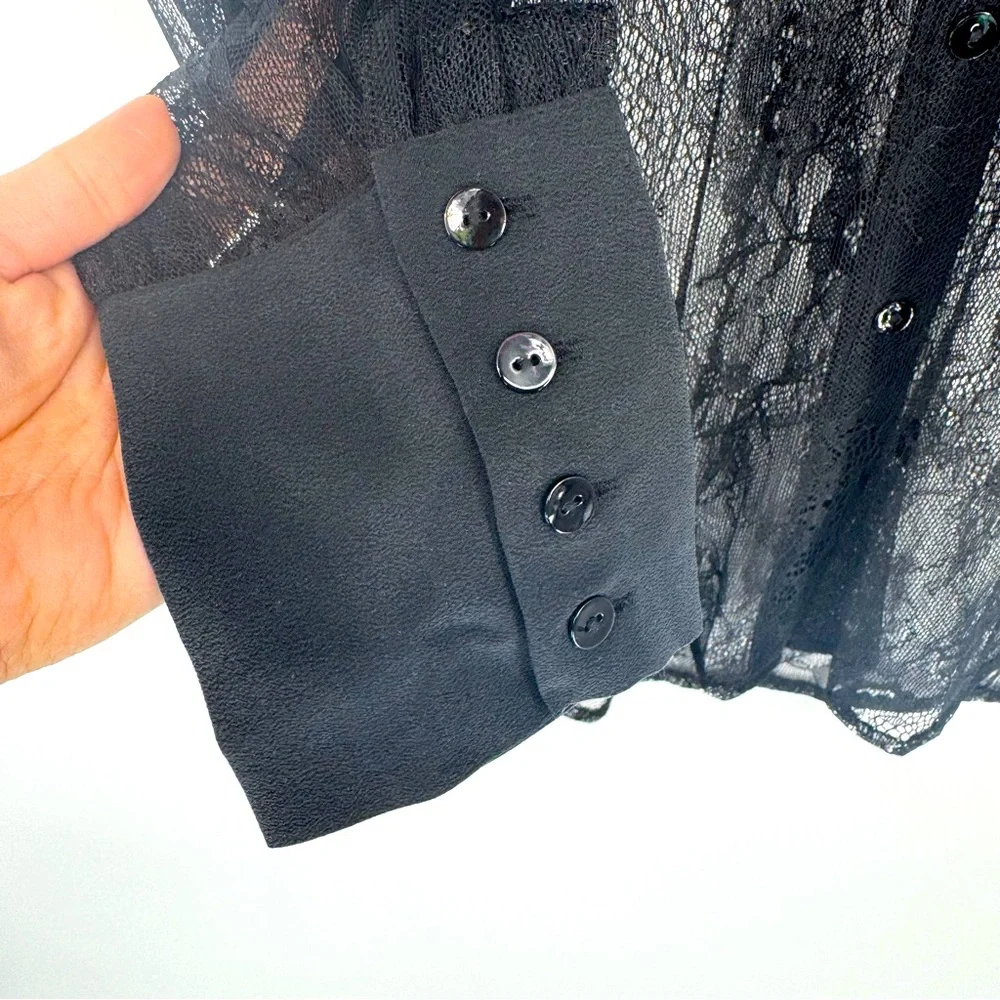 L’AGENCE Lace Button Up Blouse Long Sleeves in Black Size XS Fits M - Picture 5 of 6